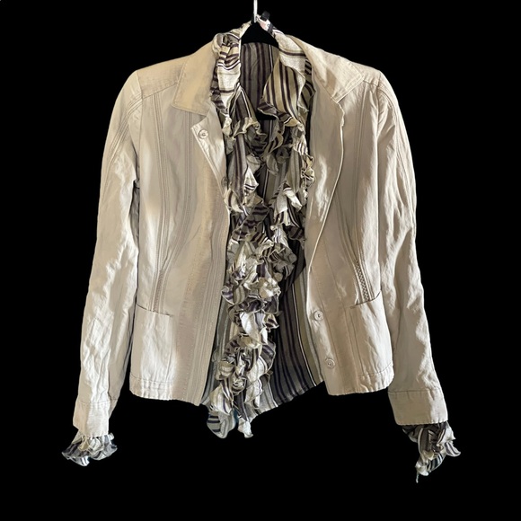 Grege Stripe Romantic Ruffle Sheer Blouse - Picture 6 of 7